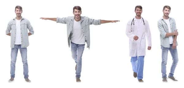 Коллаж врач и молодой человек изолированы на белом — стоковое фото