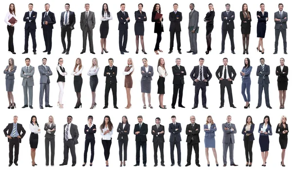 Collage de jeunes gens d'affaires debout dans une rangée. — Photo