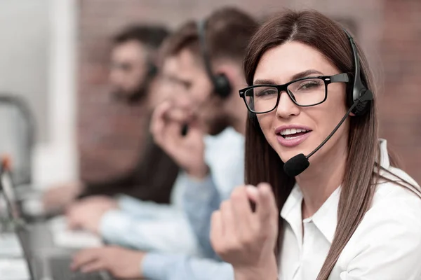 Female Call Center Operator Pointing You Concept Choice — Stock Photo, Image