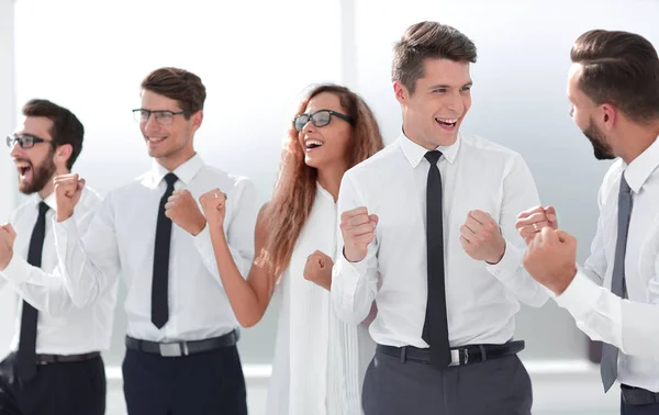 Close up.happy business team standing together — Stock Photo, Image