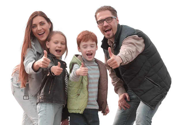 Giovane famiglia mostrando pollici in su — Foto Stock