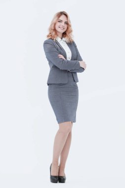 tam büyüme. gülümseyen iş kadını