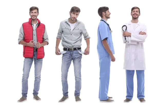 Collage medico e giovane isolato su bianco — Foto Stock