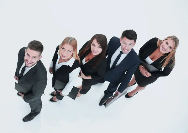 Bottom view.confident business team guardando la fotocamera . — Foto Stock