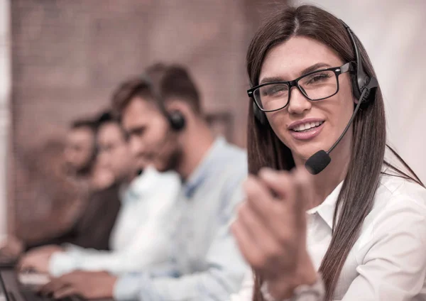 Close up.call center employee pointing at you — Stock Photo, Image