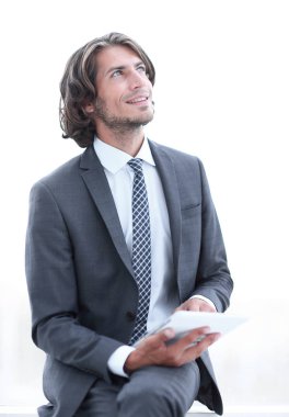 Dijital tablet kopya alanı seyir ile portre .businessman