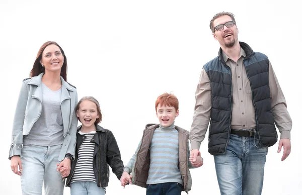 Pais felizes com seus filhos segurando as mãos uns dos outros — Fotografia de Stock