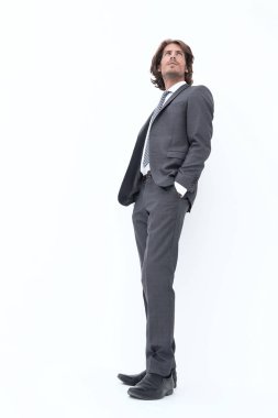 Beyaz bir arka plan kopya alanı bakıyorsun adam