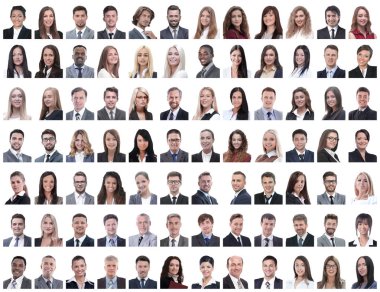 Bir beyazın üzerinde izole edilmiş başarılı çalışanların portreleri