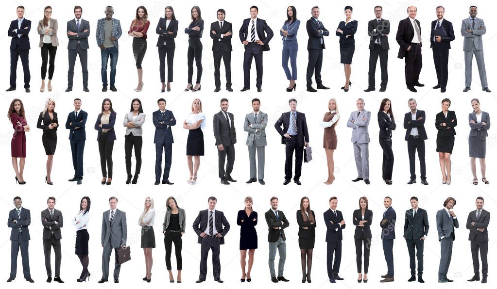 collage of a variety of business people standing in a row