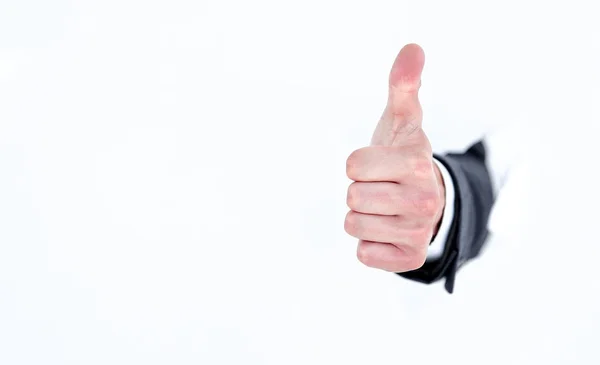 Businessmans hand with a thumb gesture up — Stock Photo, Image