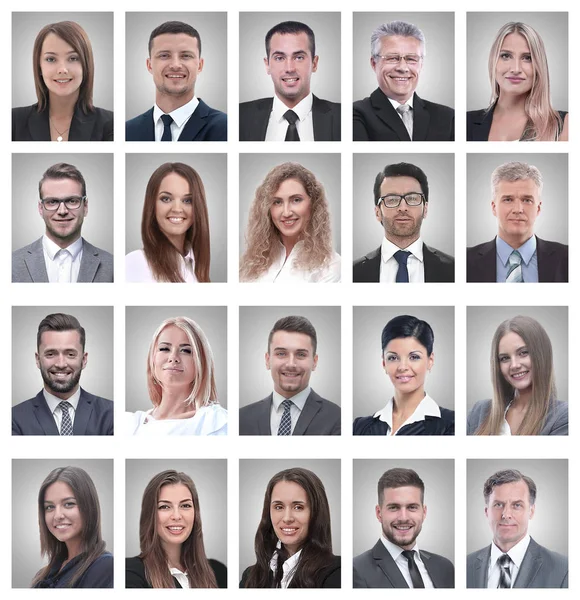 Collage of portraits of young businessmen and businesswoman — Stock Photo, Image