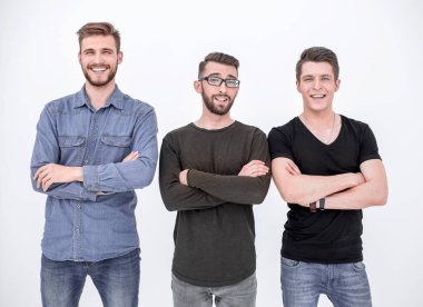 Neşeli iş ortakları kollarını katlanmış