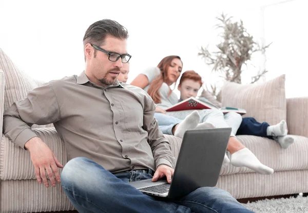 Young Man Using Laptop His House People Technology — Stock Photo, Image