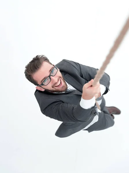 Successful businessman climbing the rope — Stock Photo, Image