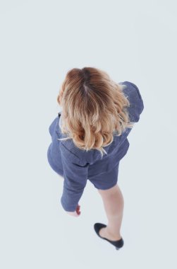 En baştan görüntüleyin. modern iş kadın .isolated beyaz