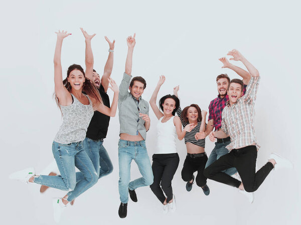 triumphant group of young people