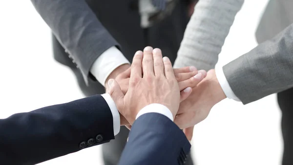 Bovenaanzicht van jonge mensen handen samenstellen — Stockfoto