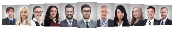 Панорамный коллаж портретов успешных бизнесменов — стоковое фото