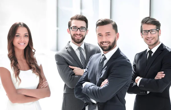 Gruppe Erfolgreicher Geschäftsleute Hintergrund Des Büros Foto Mit Textfläche — Stockfoto