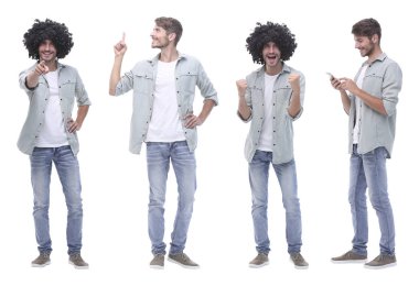 Kolaj doktoru ve genç adam beyazda izole edilmiş.