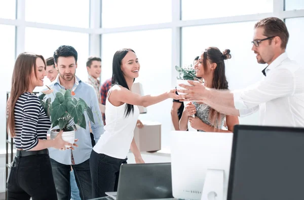 Feliz equipo de negocios en la nueva oficina — Foto de Stock