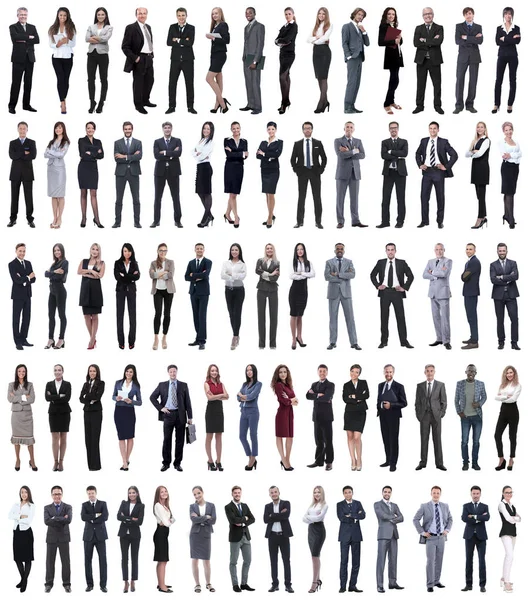 Collage of young business people standing in a row. — Stock Photo, Image