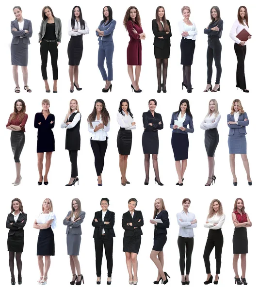 Collage einer erfolgreichen modernen Geschäftsfrau. isoliert auf weiß — Stockfoto