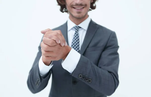 Portrait of bearded business man rubbing his hands together — Stock Photo, Image