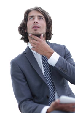 Tabletli modern iş adamı kopyalama alanına bakıyor