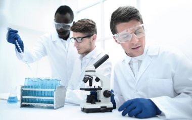 Laboratuvarda çalışan bir grup bilim adamı.