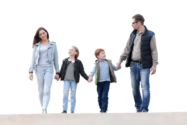 Happy family walking, holding each others hands. — Stock Photo, Image