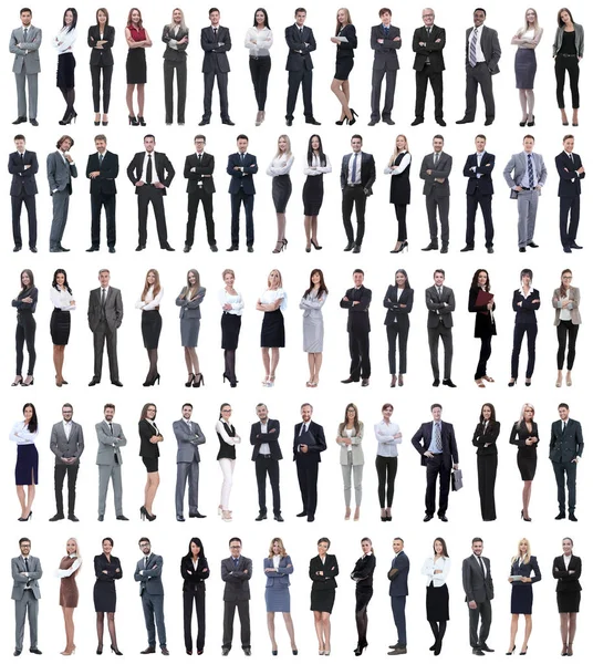 Colagem de jovens empresários de pé em uma fileira. — Fotografia de Stock