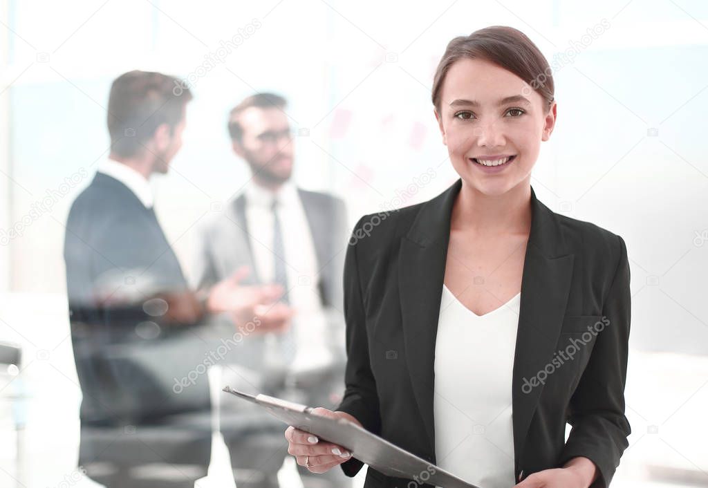 young business woman with clipboard