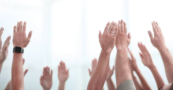 Business background.the business-team står med händerna upp — Stockfoto