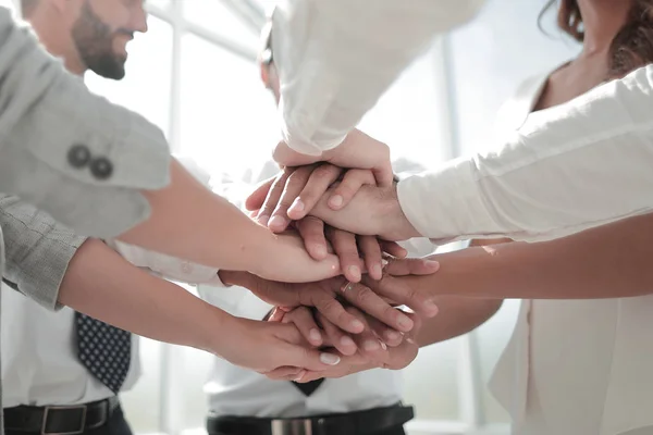 Fecha. equipe de negócios com as mãos dobradas em conjunto — Fotografia de Stock