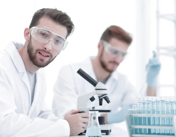 Closeup.biologists on blurred background laboratory — Stock Photo, Image