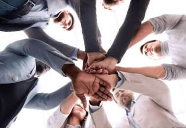 up.The avuç içi iş takım yığılmış togethe kapatın
