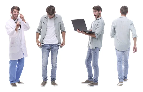 Collage Arzt und junger Mann isoliert auf weiß — Stockfoto