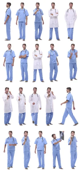 Colagem de uma variedade de médicos de pé em uma fileira — Fotografia de Stock