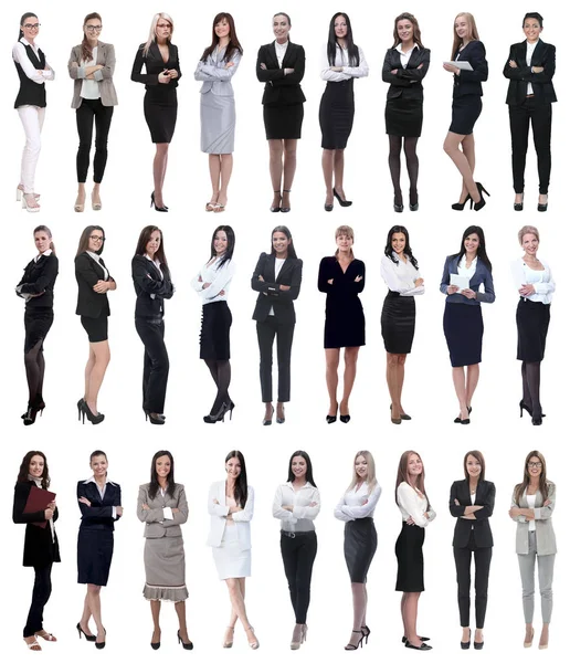 Kolaż odnoszącej sukcesy nowoczesnej bizneswoman. izolowany na białym — Zdjęcie stockowe