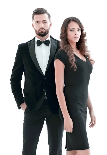 Hombre y mujer guapos en vestido negro — Foto de Stock