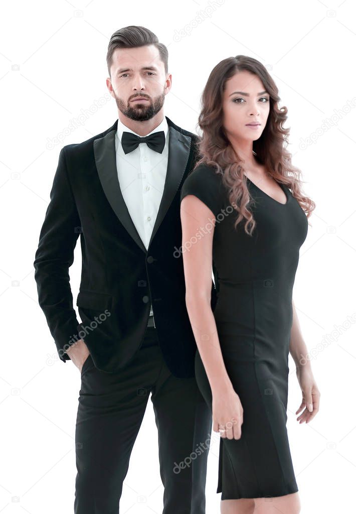 Handsome man and woman in black dress