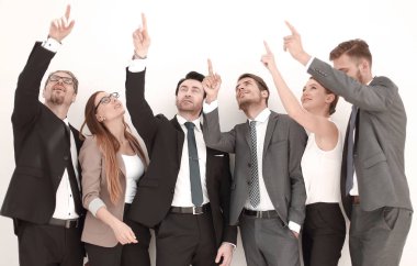 Grup de bir kopya alanı gösteren iş adamları.