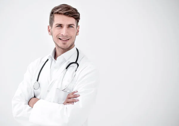 Serious doctor diagnoses, looking forward — Stock Photo, Image