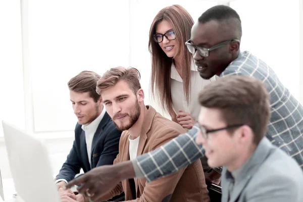 employees discussing a new business project