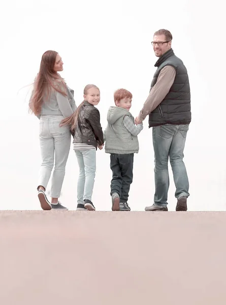 Bakre view.happy familj gå vägen tillsammans — Stockfoto