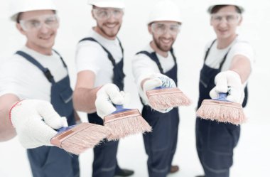 inşaat işçileri .isolated beyaz grup