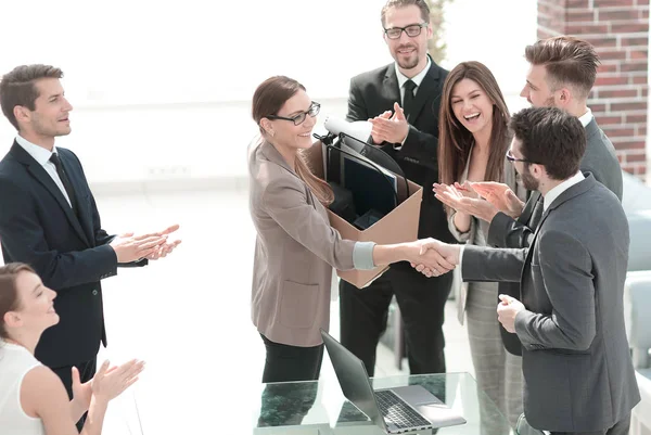 Boss shaking hands with a new employee — Stock Photo, Image