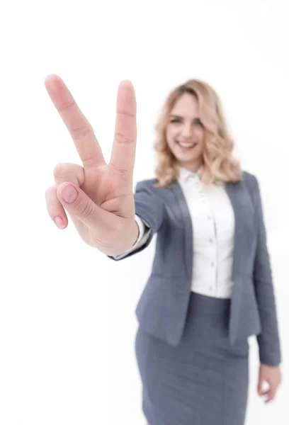 Stilisiertes Bild: Geschäftsfrau zeigt Siegeszeichen. — Stockfoto